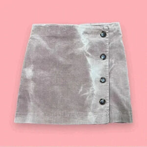Pink Corduroy XL Skirt with Tortoise Buttons and tie-dye accents